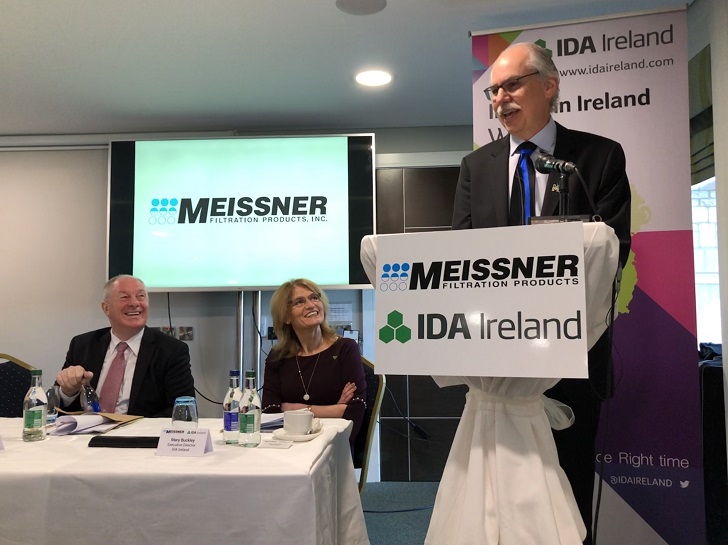 Chris Meissner speaking during the new facility press conference while Mary Buckley, IDA Ireland executive director, and Minister for Rural and Community Development, Michael Ring TD, look on.