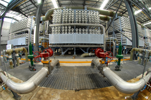 The RO membrane system at work in a seawater desalination plant inKwinana, 40 km south of Perth, Australia. Photo courtesy of the Water Corporation of Western Australia.
