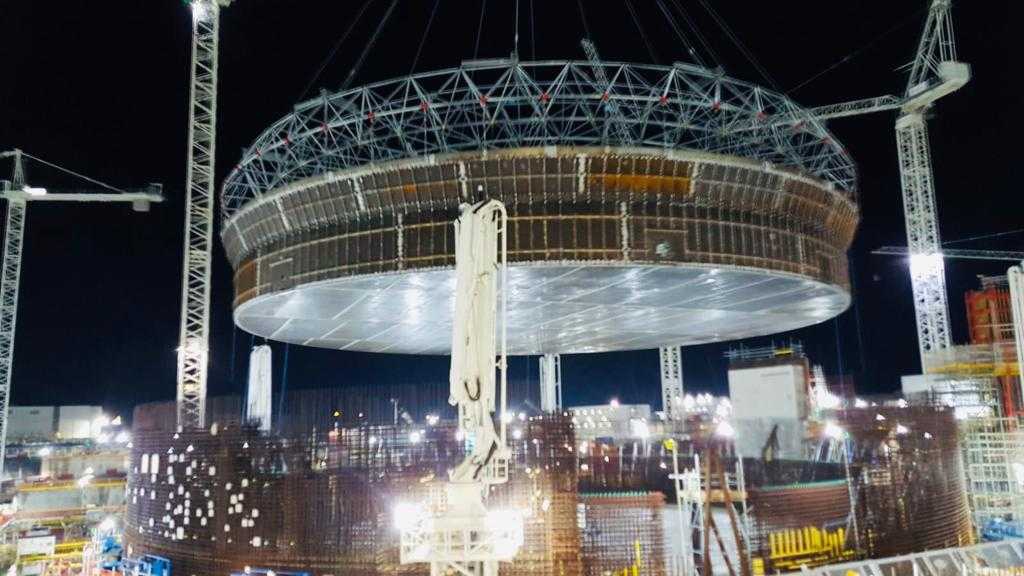 The Liner Cup for Hinkley Point C being lifted into place. (Image: EDF Energy)