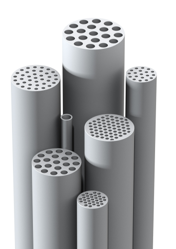 Figure 2: Examples of Schumasiv ceramic membrane filter elements of different geometries.