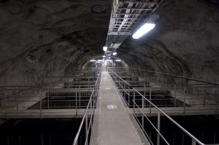 The Henriksdal wastewater treatment plant lies inside chambers blasted into the rock.