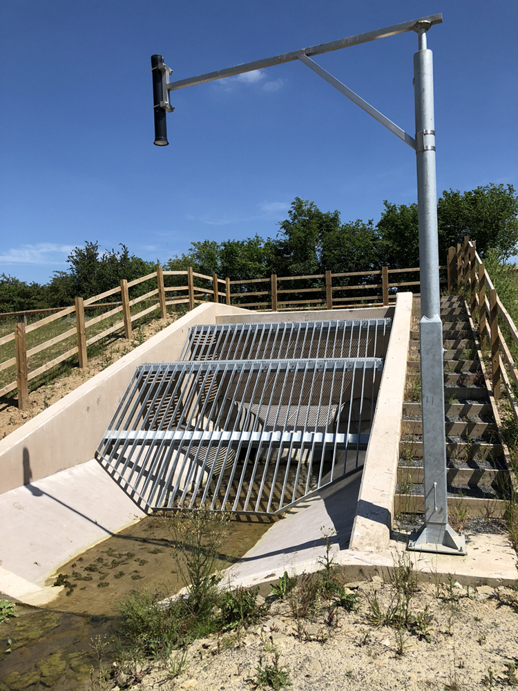 Flood control structure with Hydro-Brake Flood and Hydro-Logic Smart Monitoring at Much Wenlock.