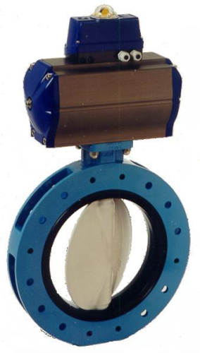 Figure 1: Halar coated Isoria centred disc butterfly valve with Actair pneumatic actuator and Smartronic positioner.