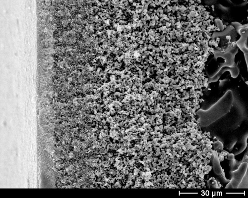 Figure 1: SEM picture of the multi-layer structure of a 0.05 micron membrane.