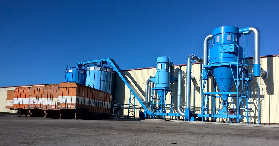 Cyclofilter dust extraction and wood waste handling plant handling over 10 tonnes of material per hour, the equivalent of 115,000 m3/hr.