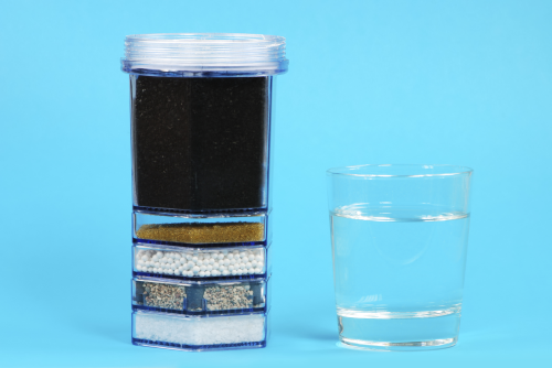A water filter with a number of different types of media.
