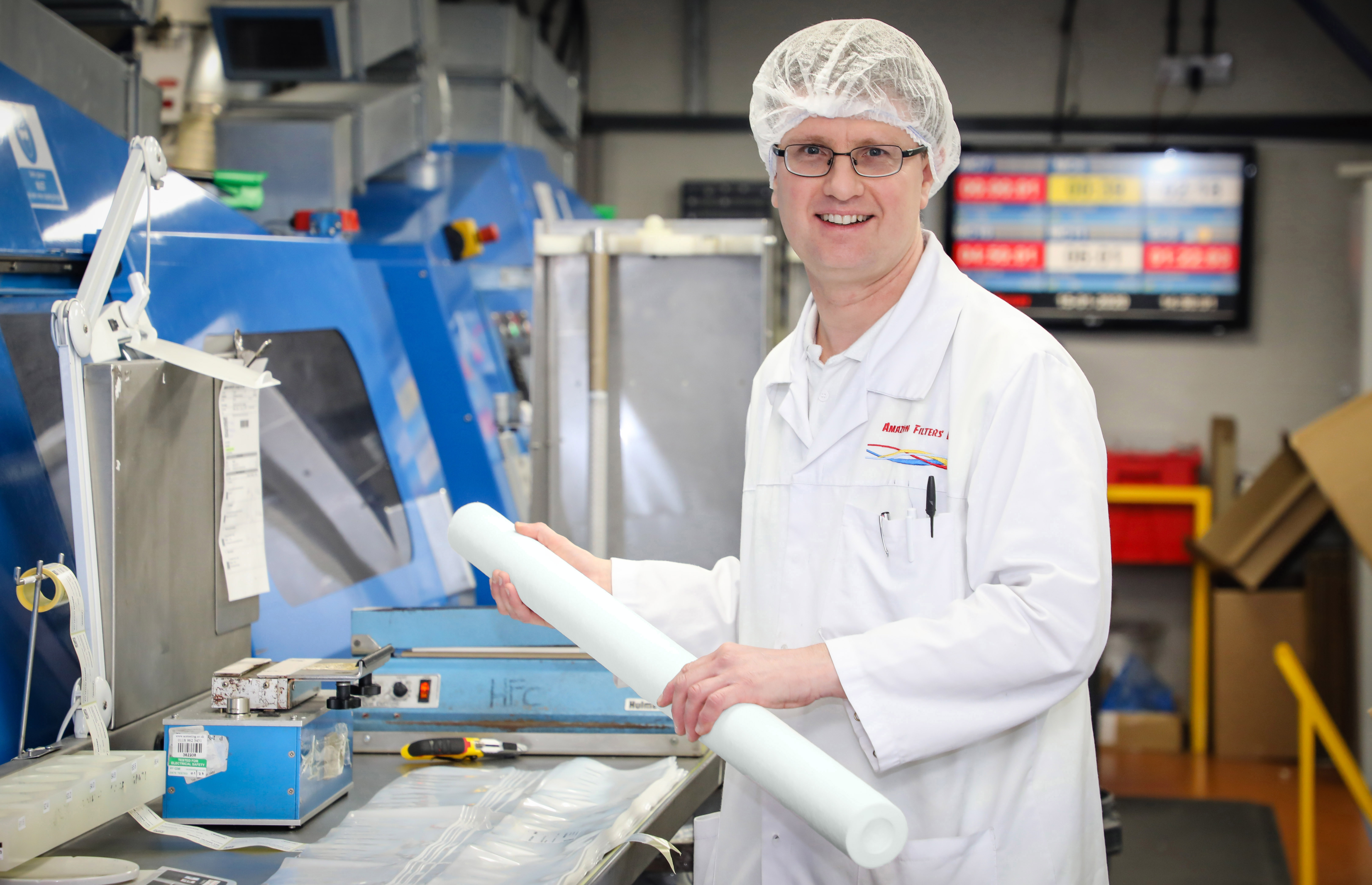 Anti-algal filter production at Amazon Filters’ logistics centre in Camberley, Surrey.