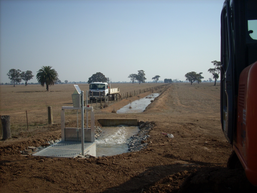 Water flowing into the irrigation channels.