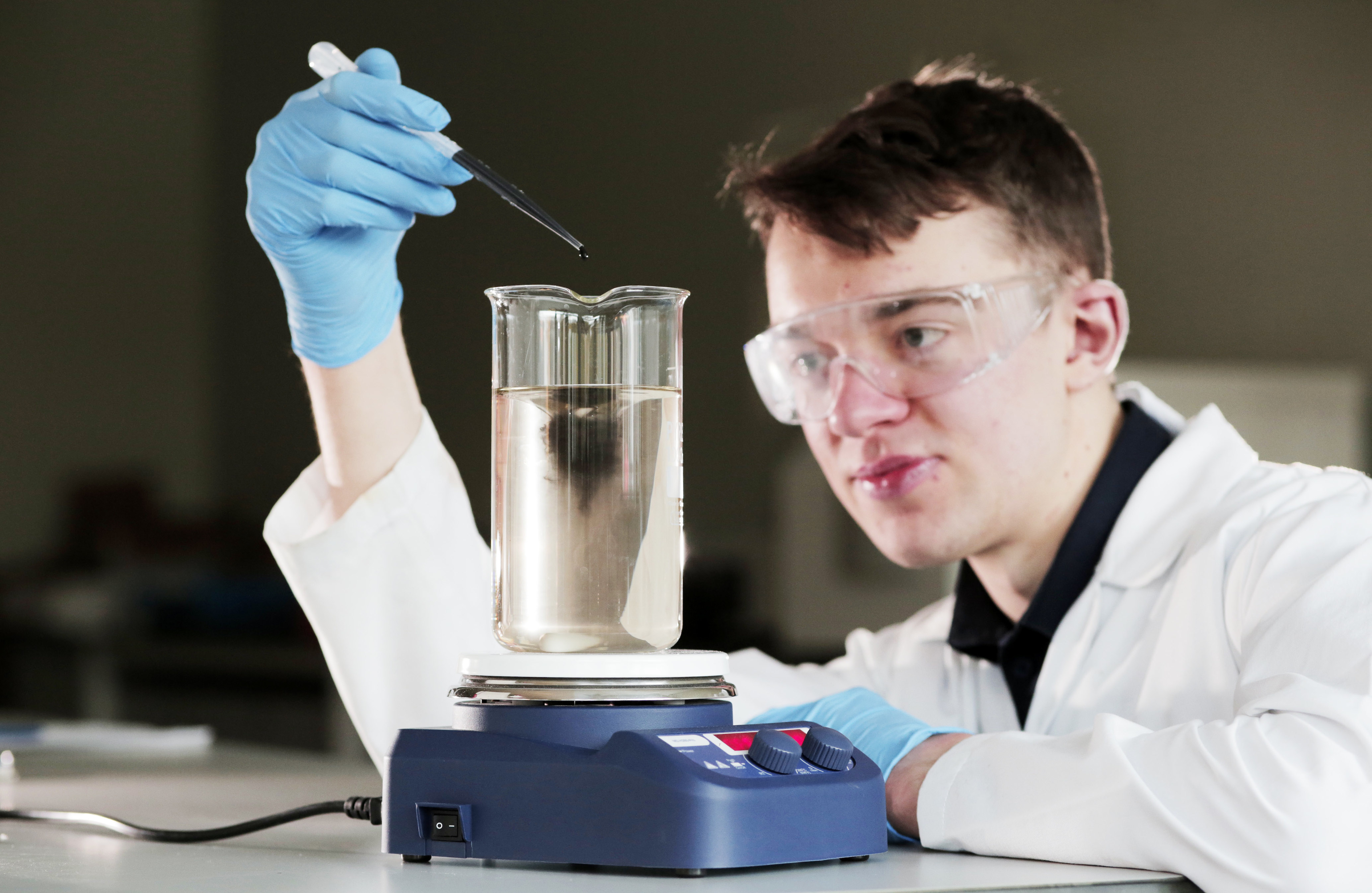 Research scientist Daniel Clow, part of the G2O Water Technologies team, at work in its new laboratory at NETPark in Sedgefield.