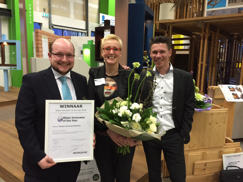 From left to right: Pentair’s Jens Potreck (R& D Manager X-Flow), Marion Slaghuis (Communication Coordinator) and Mark Steggink (Global Sales Director Engineered Membrane Systems).