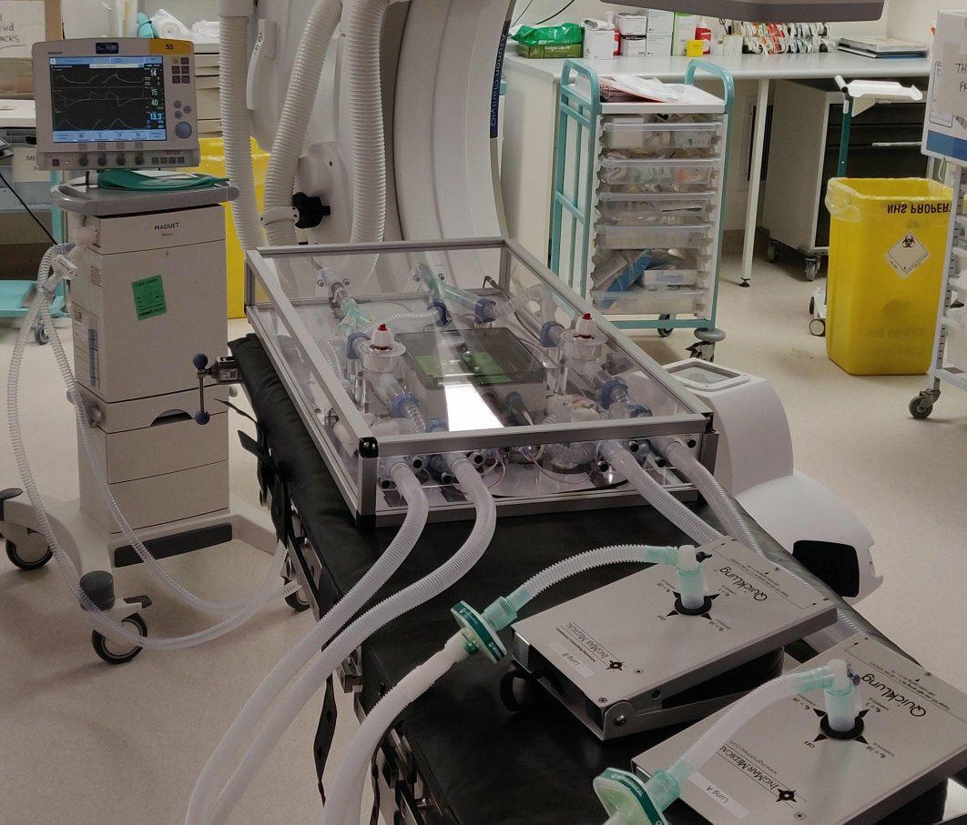 The device makes it possible to split the airflow from one ventilator, allowing two patients to receive tailored respiratory support. (Image: Institute for Manufacturing/Royal Papworth Hospital)