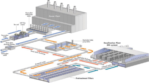 Figure 1. General schematic of collocated seawater desalination plant.