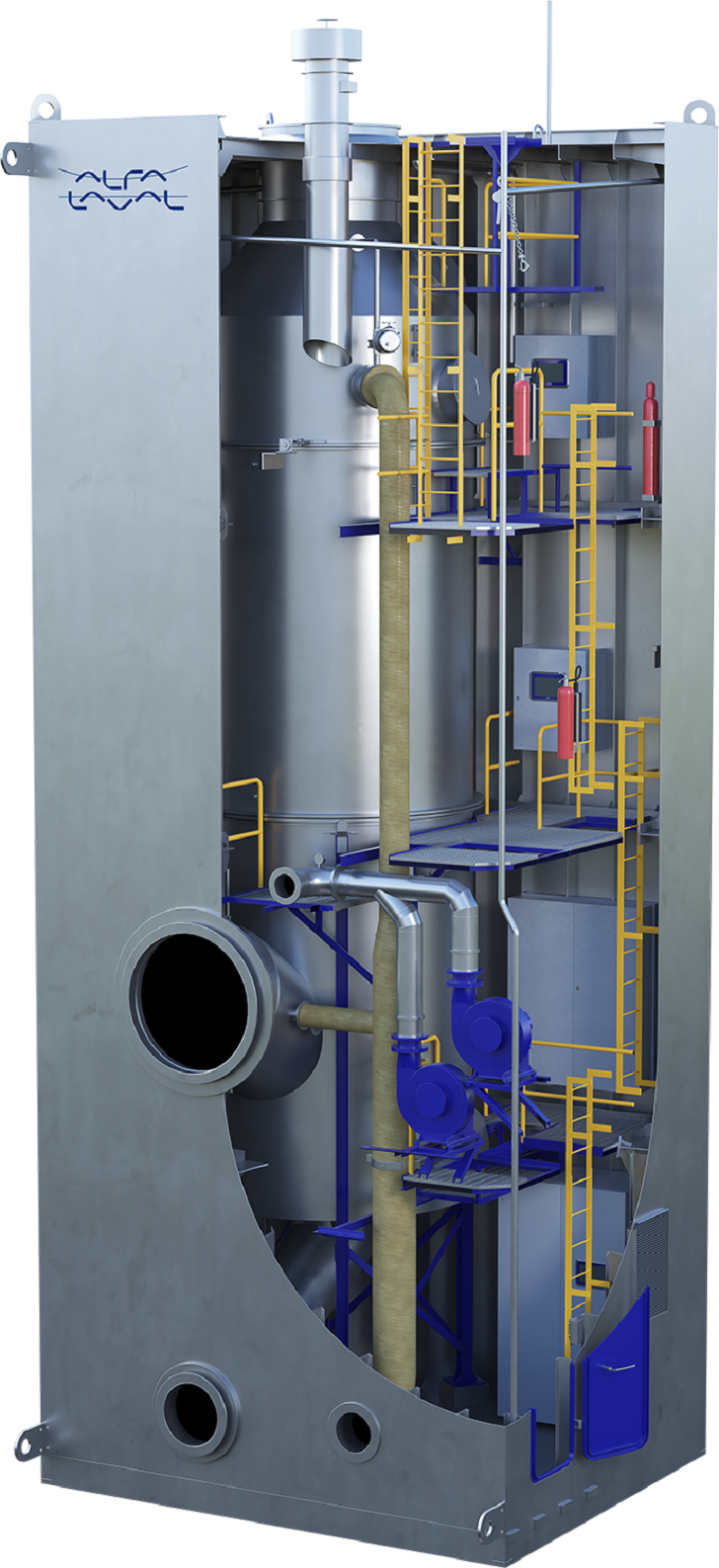 Alfa Laval's PureSOx Express is designed for up to 75 tonnes of exhaust gas per hour and engine power up to 10 MW.