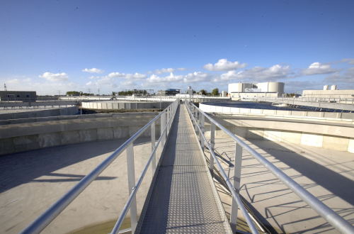 A view from one of the treatment tanks in the plant.