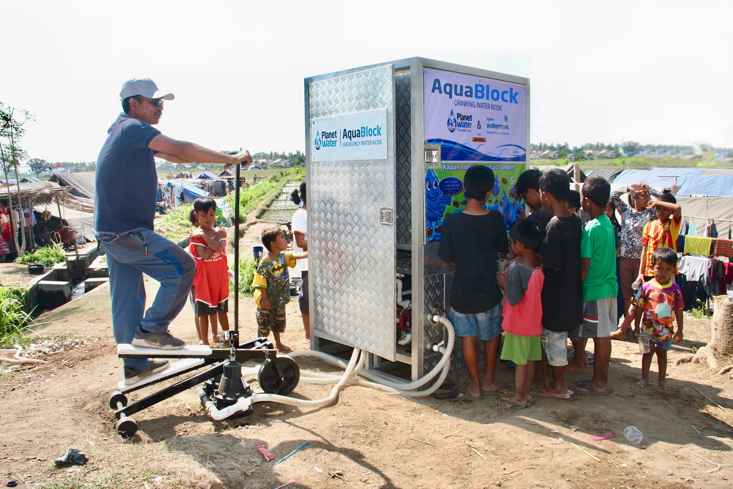 The partnership provided water to the local community after the Lombok earthquake in Indonesia.