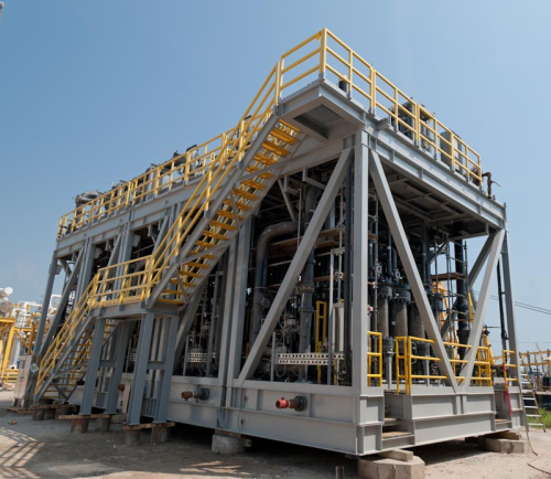 Figure 3: Seawater UF plant for desulphation pre-treatment. GIGAMEM modules for the SHENZI offshore platform in the Gulf of Mexico. (Courtesy of Polymem)