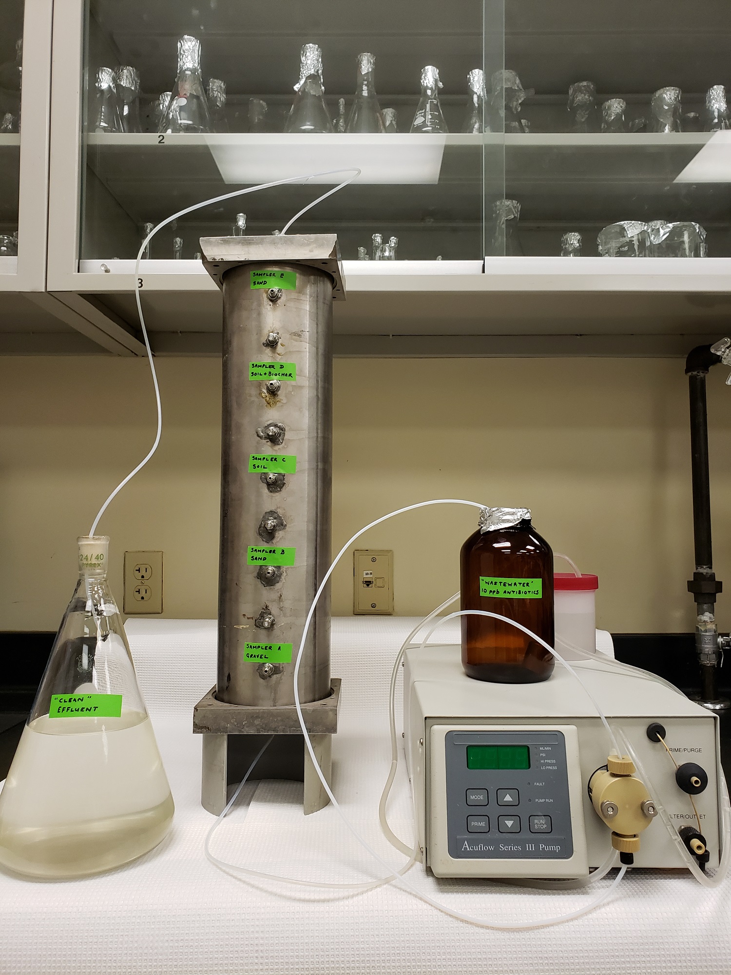 The prototype of the filter system that can remove antibiotics from wastewater. (Image: Daniel Ashworth, University of California-Riverside (UCR).