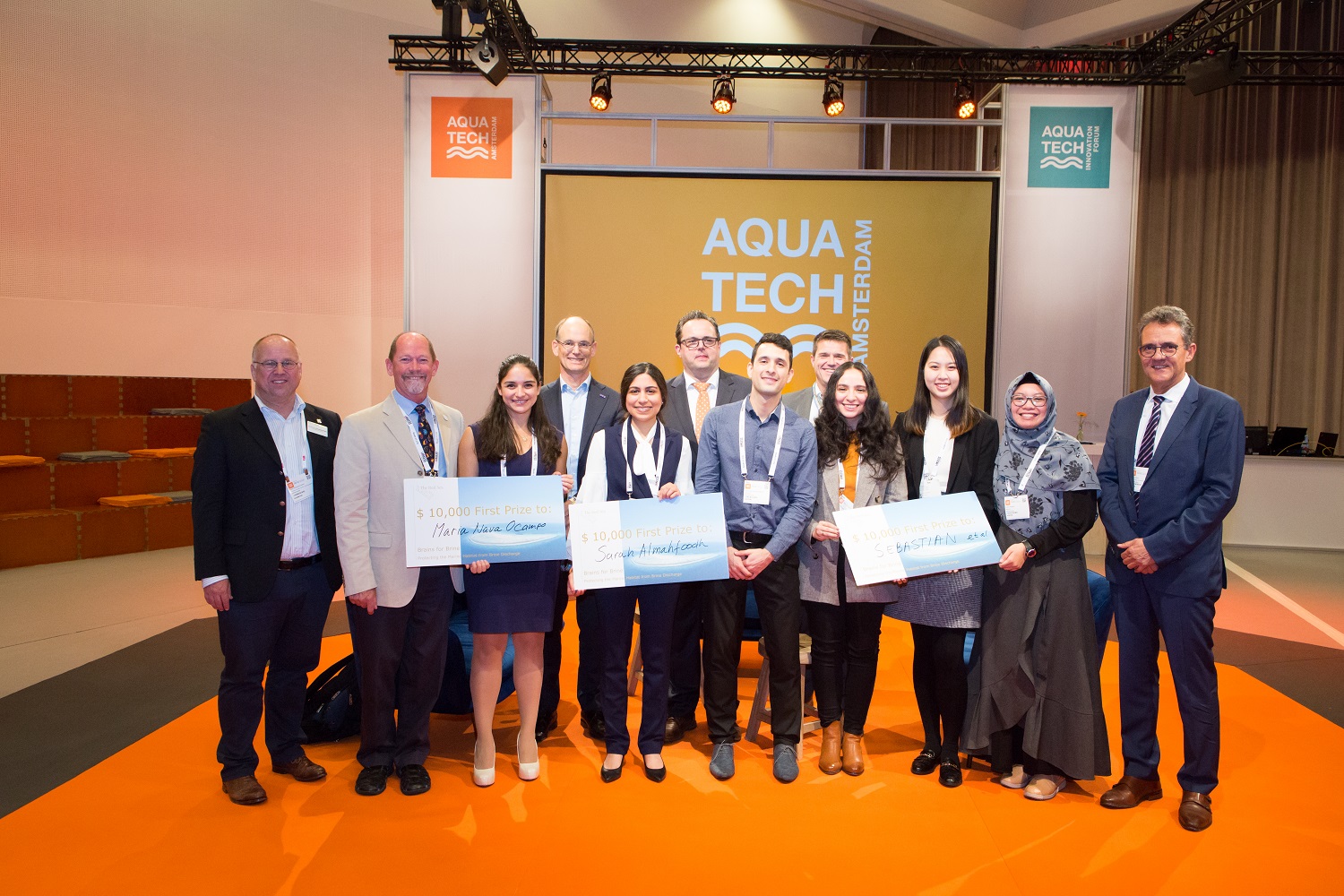 Mr. Martin Stahl, TRSDC (far right) presented the award to the winners of the Brains for Brine Challenge at Aquatech 2019. (Image: TRSDC)