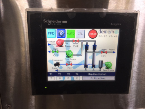 The plant's hollow fibre membrane water treatment systems and control panel.