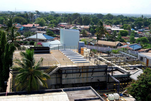 Figure 3: Water recovery plant showing anaerobic digeter (left) and membrane bioreactor (right).