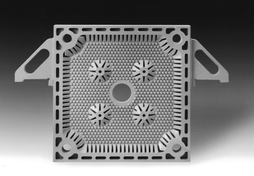 Figure 5. A chamber plate showing a number of important features (Klinkau Filtration Systems).