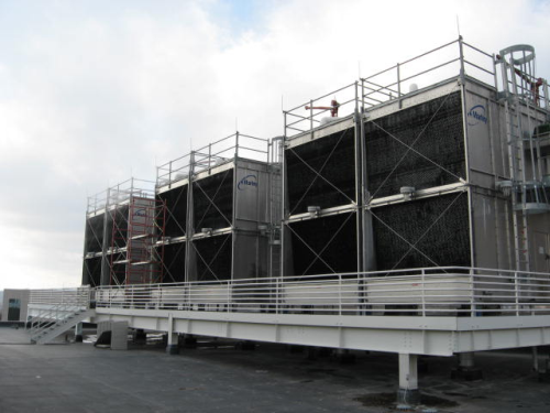 Water cooling towers at the Federal Bureau of Investigation (FBI) Criminal Justice Information Service (CJIS) Division’s facility in Clarksburg.
