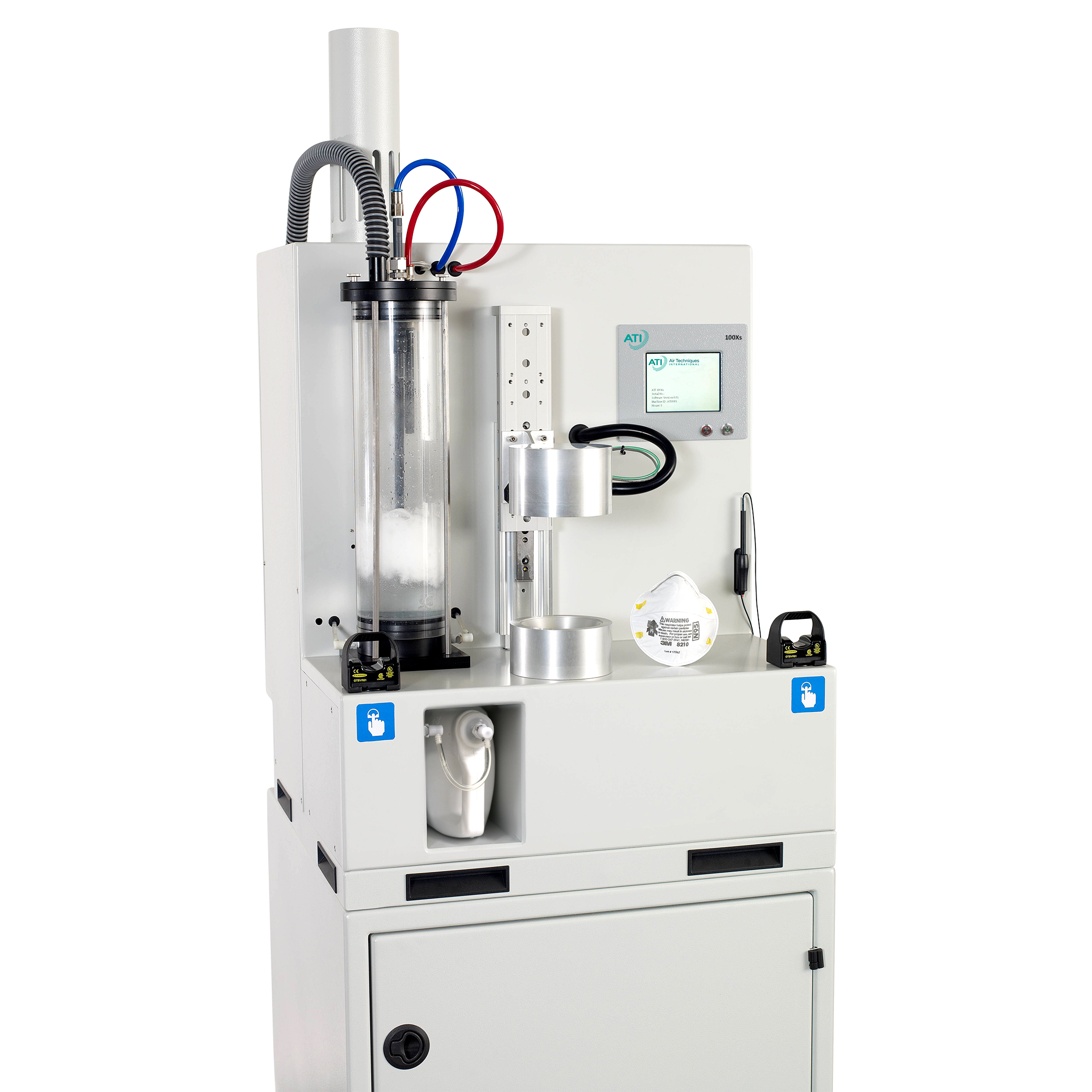 The 100X  is a compact test unit designed for production, quality control, and R&D applications for testing and validation of filter media, cartridges, and masks.