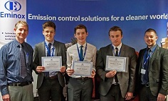 (Left to right) Ken Hayhurst from Eminox, students Jacob Woolley, Joe Spencer, Matthew Thorne and their teacher, Dave Birchall.