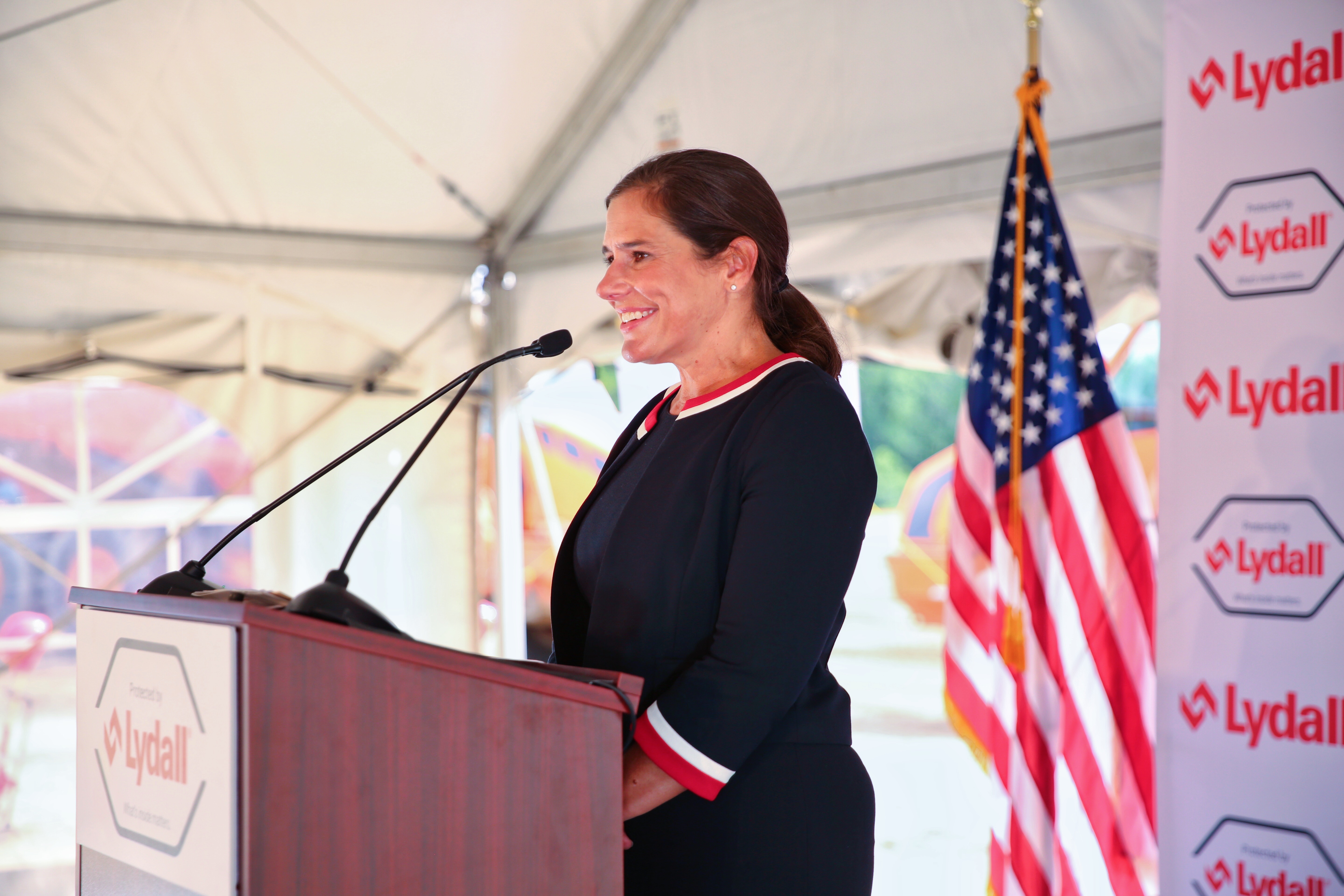Sara Greenstein, president and CEO of Lydall, at the ground-breaking ceremony. Photo Regan Cleminson for Lydall.