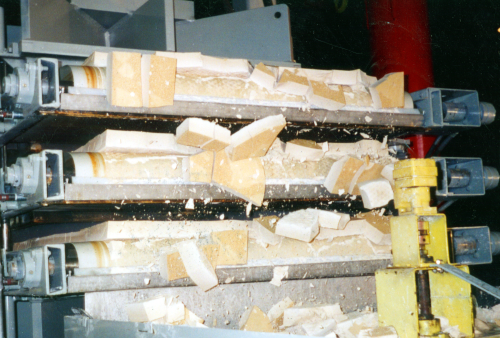 Figure 7. Filter cake discharge from a horizontal-plate tower press (courtesy FLSmidth).