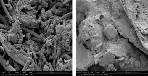 Figure 3: Left - New and unused electropositive media surface; Right - Electroadsorptive surface fouled with TEP. (Image courtest of Ibrahim El-Azizi, and Robert J. G. Edyvean, University if Sheffield, UK)