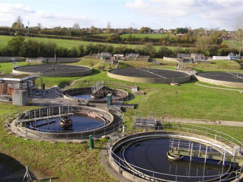 Figure 2: The existing primary settlement tanks and bio-filter beds at the Gillingham plant.