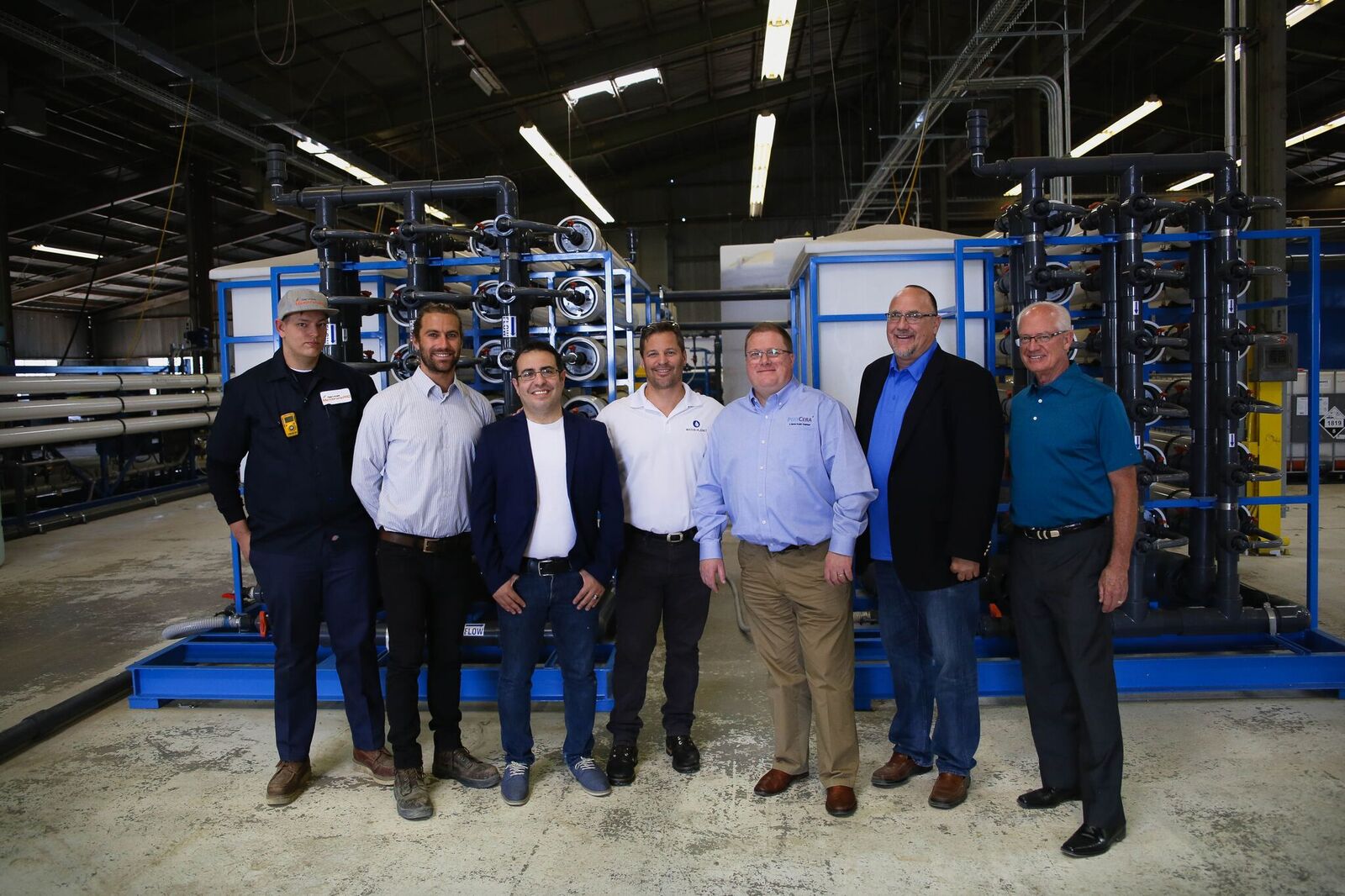 Left to right - Cole Garris, MembranePRO Services; Mark Harrington, MembranePRO Services; Arian Edalat, president and general manager, MembranePRO Services; Eric Hoek, CEO, Water Planet; Simon Marshall, CEO, PolyCera Membranes; Dundee Kelbel, consultant manager, Watershed Tech Services; and Jack Rottman, Watershed Tech Services.