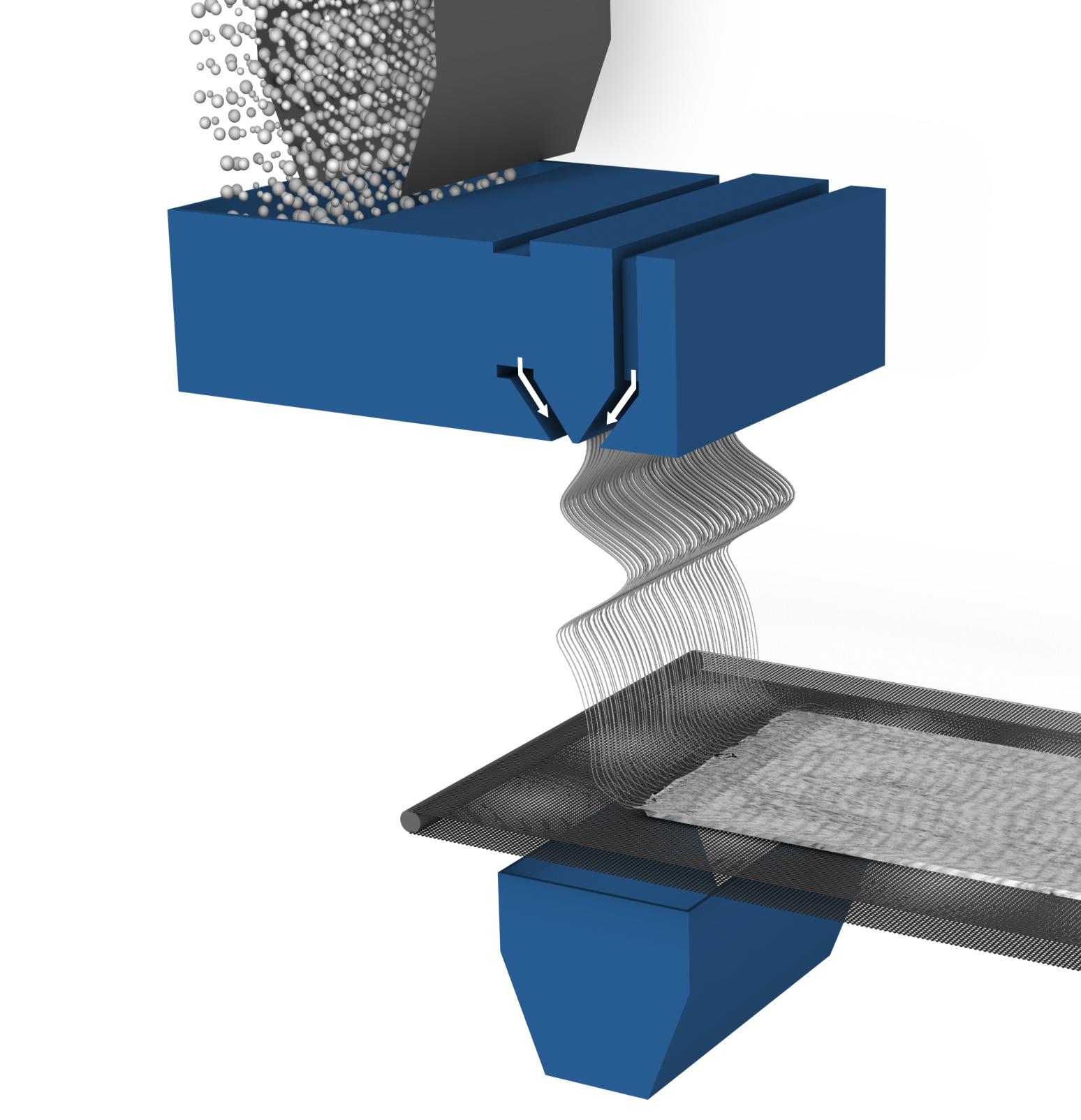 Schematic diagram of meltblown production. Image copyright Freudenberg Performance Materials.