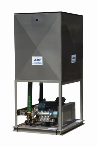 Figure 1: Cat Pumps' customised high pressure pump modules for filter presses typically incorporate a pressure regulator valve, safety valve and diverter valve.
