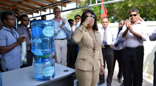I'll drink to that: Guhli welcomes the desalination unit.