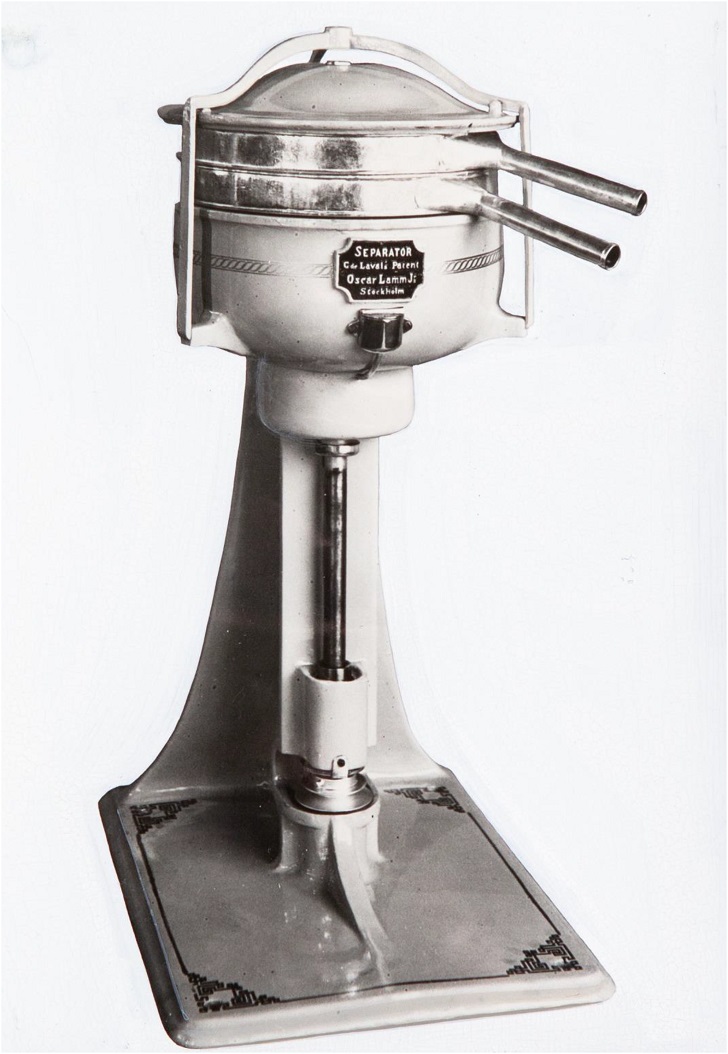 In 1894, Swedish engineer Gustaf de Laval patented the first centrifugal milk cream separator,