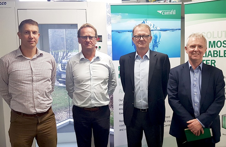 Left to right: Kristian Kirwin, national engineering manager, Airepure; Roger Van Oosten, CEO, Airepure; Alan O’Connell, president Asia Pacific, Camfil; and Bill Wilkinson, managing director, UK, Camfil.