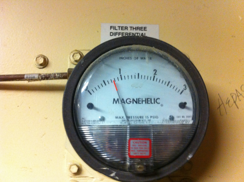 The initial pressure drop reading from AHU 16 with MEGAcel I filters installed.